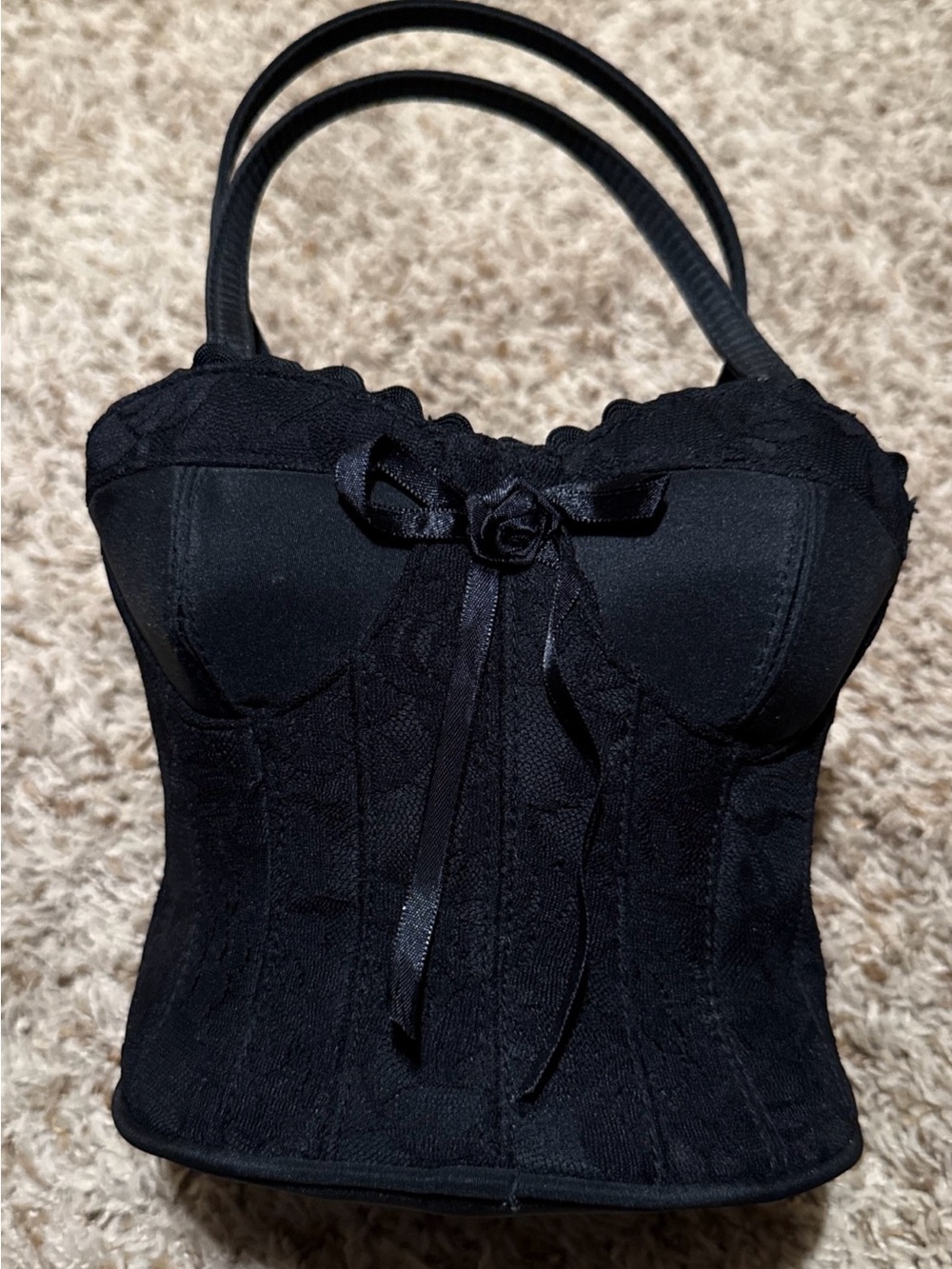 Black Lace Corset Purse with Rose Bow